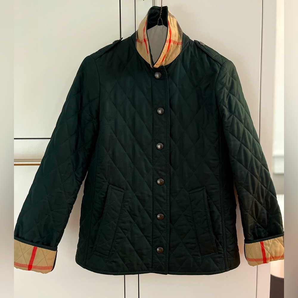 Burberry Quilted Black Jacket with Beige Check Trim